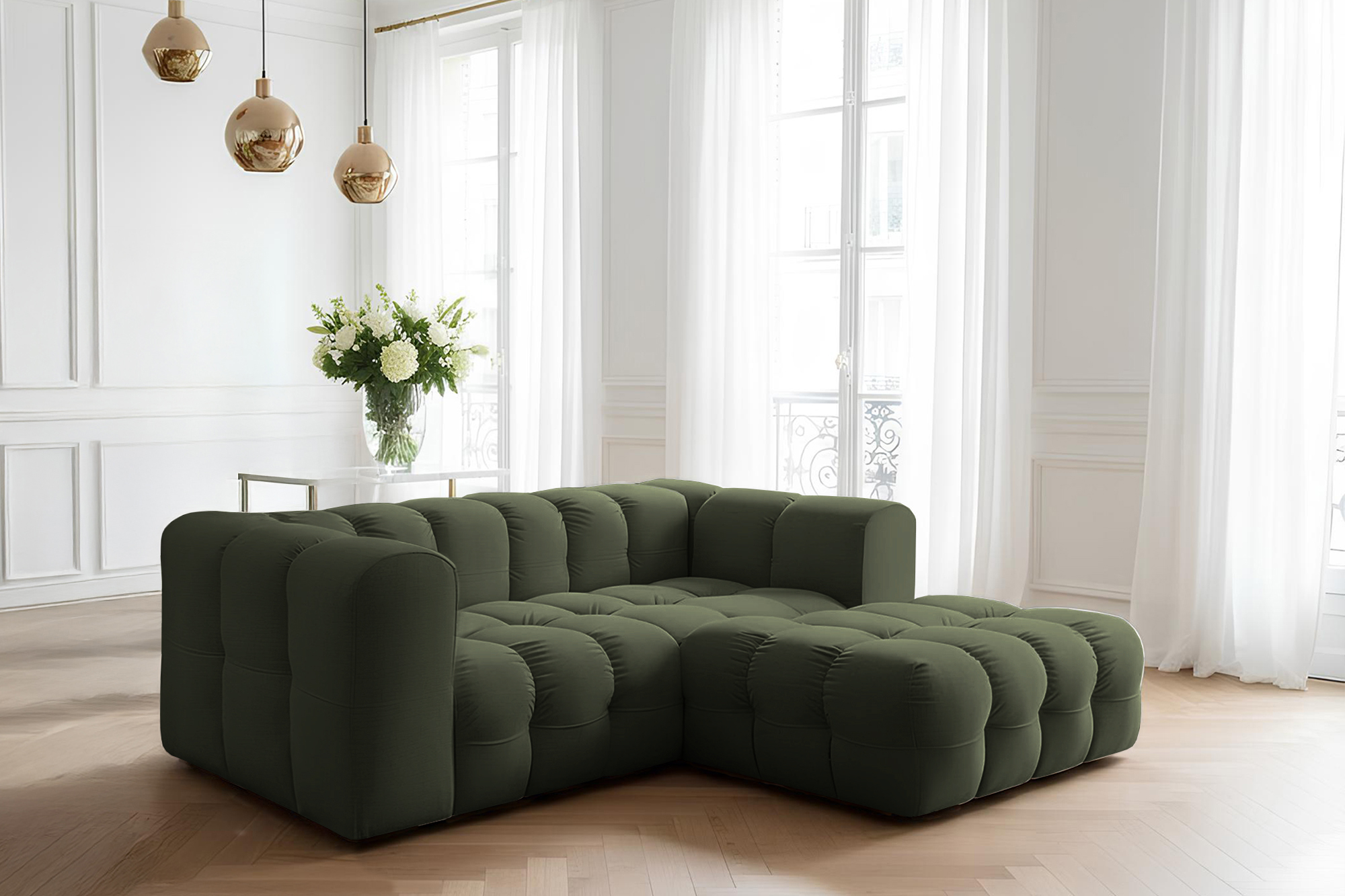Baloo L-Form Mini Ecksofa Grun Tiffany 38
